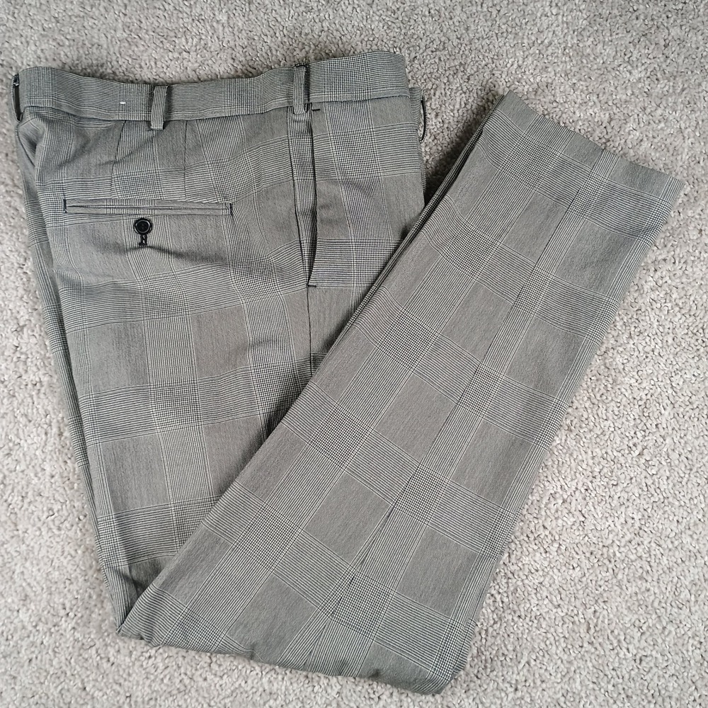 H&M Slim Fit Mens Glen Plaid Dress Pants Grey Trousers Size 40R